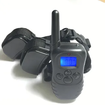 

For 2 dogs Blue Backlight Rechargeable Electric collar training Remote Manual Control Dog Collar Shock+Vibra+Electric Bark