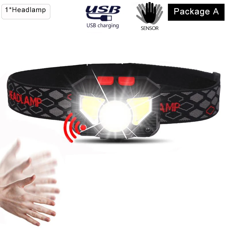 Package A Pocketman самая мощная фара с датчиком движения светодиодный головной светильник USB Перезаряжаемый головной светильник портативный светодиодный головной фонарь с usb-кабелем - Испускаемый цвет: Package A