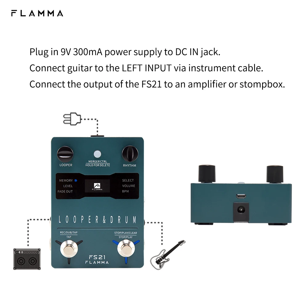 FLAMMA FS21 Drum Machine Looper Guitar Effcts Pedal 160 Minutes Looper 100  Drum Grooves Support Software Editing with LED Screen