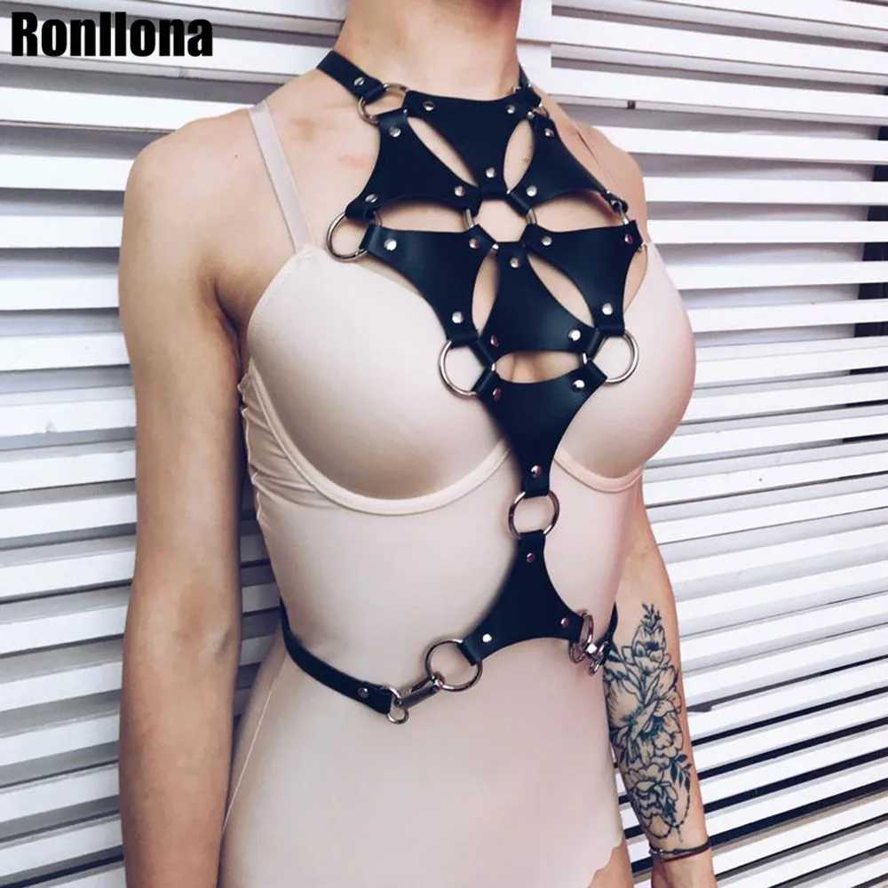 Ronllona из искусственной кожи Жгут Связывание пастельный готический панк Харадзюку нагрудный ремень БДСМ Для женщин регулируемое уплотнительное кольцо Пряжка Высокая талия Rave Pub