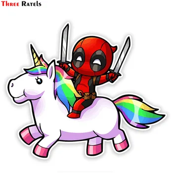 

Three ratels FTC-776# 13X15.2CM cute deadpool on rainbow horse window wall bedroom auto motorcycle car sticker decal