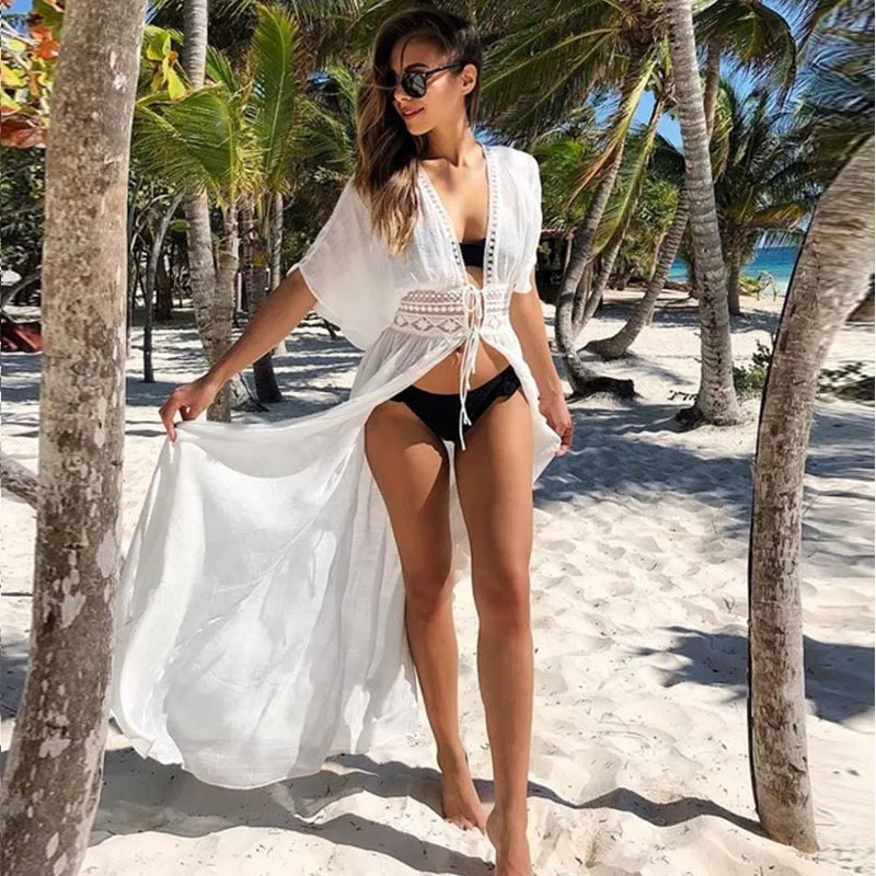 Beach Cover Dress Crochet Knitted Tunic Pareos Bikinis Cover Ups