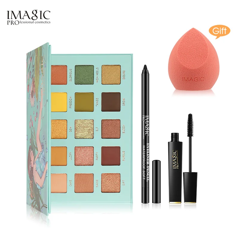 

IMAGIC Eye 4 Piece Set 15 Color Eye Shadow Waterproof Eyeliner Mascara Gift Puff Cosmetic Set