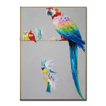 

Unframed Parrot Family Picture Artwork 100% Hand Painted Pictures Modern Abstract Oil Paintings On Canvas Home Wall Art Canvas