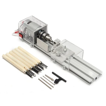 

100W Cnc Mini Lathe Machine Tools Diy Woodworking Wood Lathe Milling Machines Grinding Polishing Beads Drill Rotary Tool Set Kit