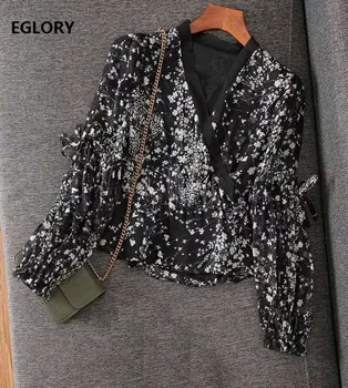 

Top Quality Silk Blouse 2020 Spring Summer Shirt Women V-Neck Exquisite Print Long Sleeve Casual Sexy Vintage Shirt Blusas XL