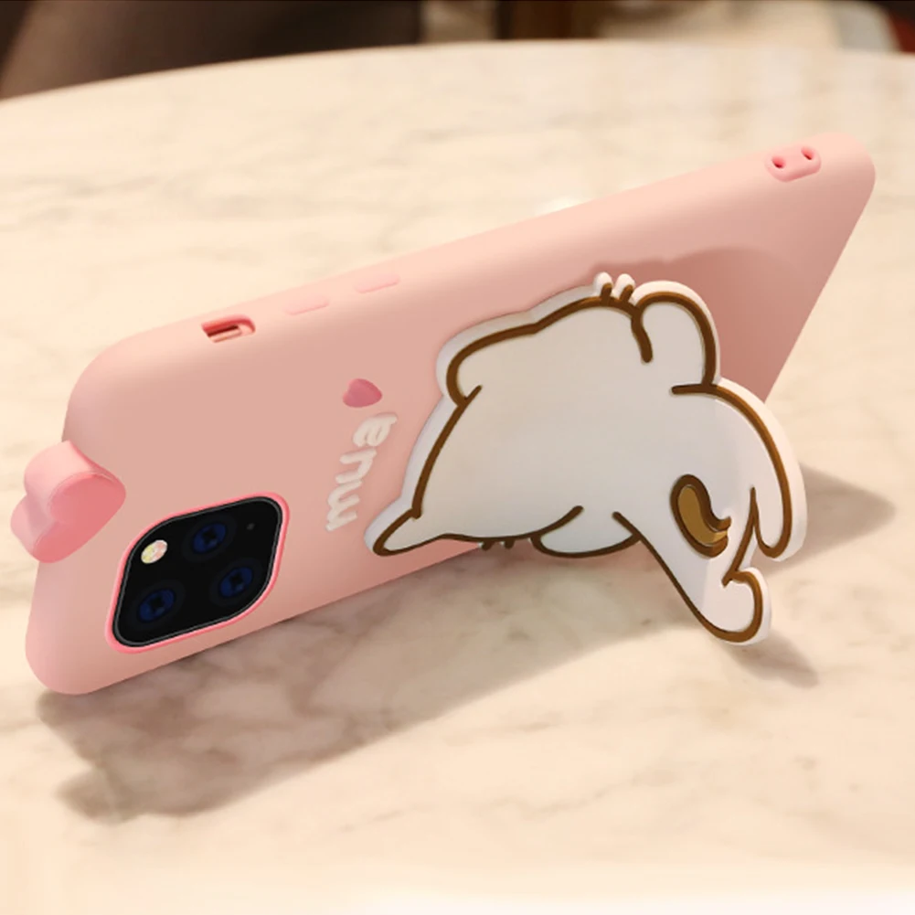 Мультяшный силиконовый чехол-держатель для iPhone 11 Pro Max Cat Форма Настольная поддержка через плечо ремешок противоударный Fundas