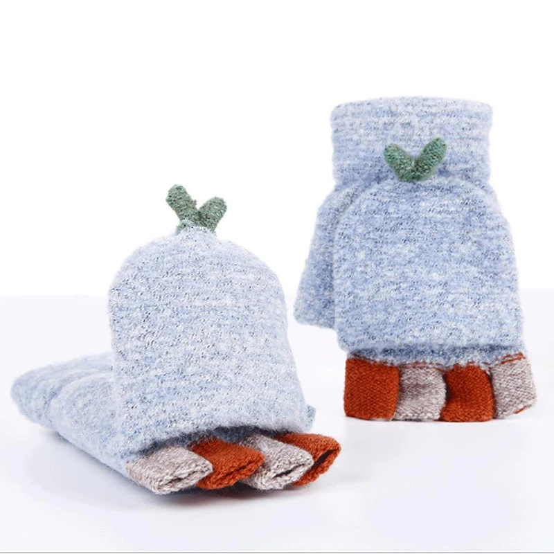 Light Blue Новые Зимние перчатки для сенсорного экрана, Студенческие теплые тянущиеся вязаные варежки, уличные шерстяные и бархатные теплые перчатки - Цвет: Light Blue