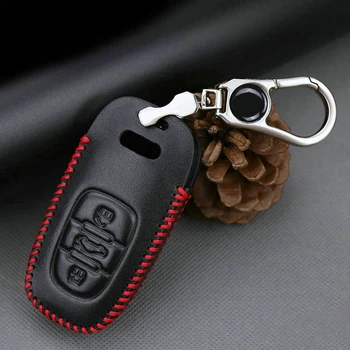 

Leather Car Remote Key Case Cover For Audi Q2 Q3 Q7 Q5 A1 A3 8V 8P A4 B5 B6 B7 B8 B9 A5 A6 Key Ring Chain Key Holder Accessories