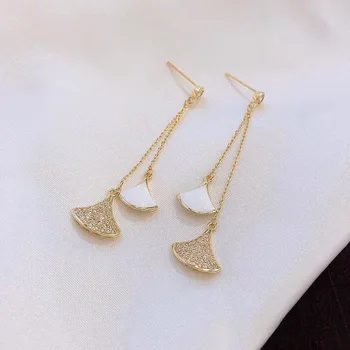 

18K Gold White Shell Diamond Earrings Ear Lines Christmas Gift for Women Valentines Day Gift for Girlfriend