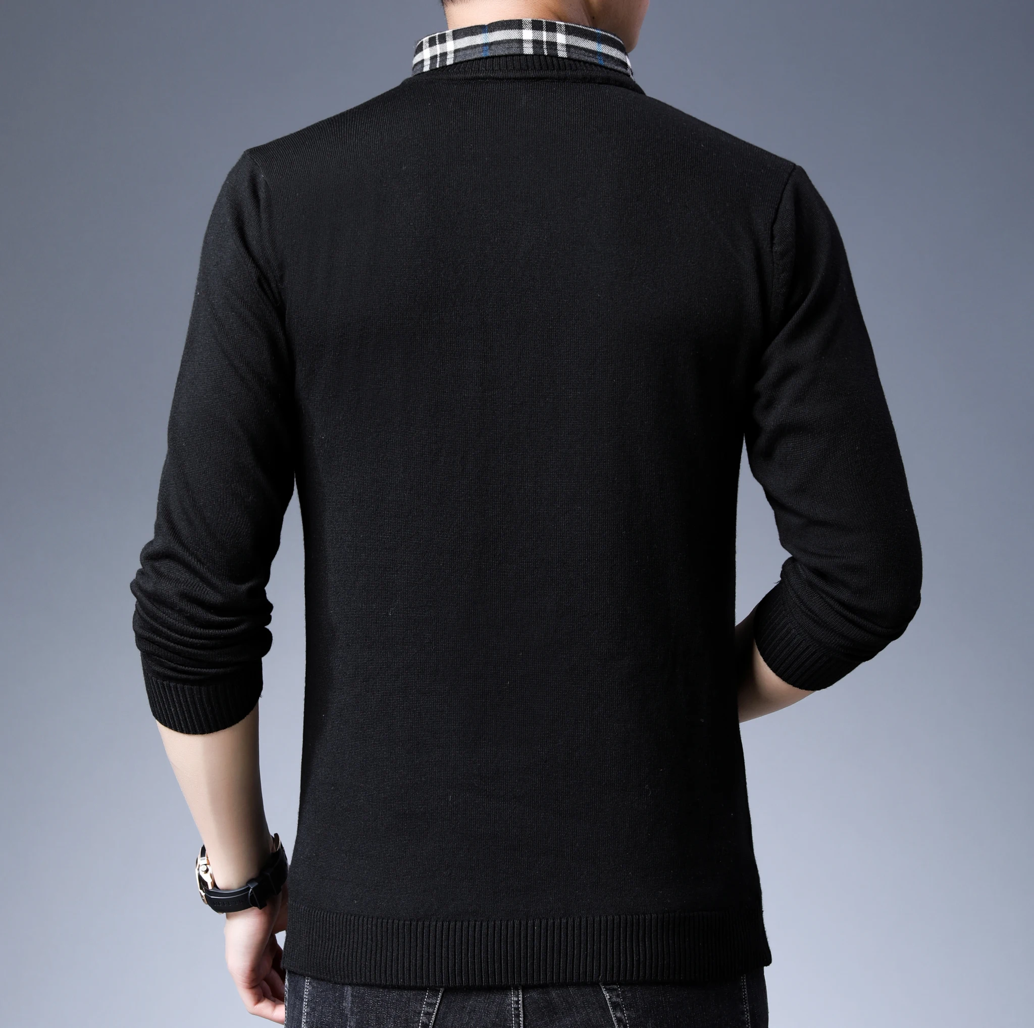 Повседневные мужские свитера бренд Slim Fit сплошной цвет пуловер с вырезом в виде буквы V длинный рукав трикотаж модный мужской вязаный Классический Топ дизайн