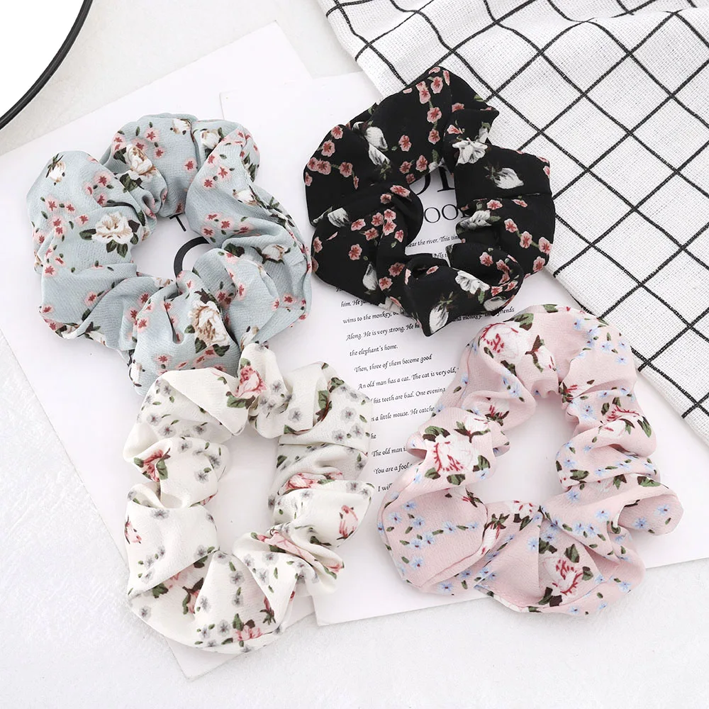 

Floral Scrunchies Rubber Hair Ties Elastic Hair Bands Lotus Ponytail Holder Print Hair Scrunchie Women Winter Hair Accessories