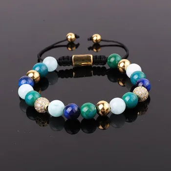 Jaravvi New Design 8mm Gemstone Blue Jade Beads Braided Friendship Adjustable Bracelet For Women