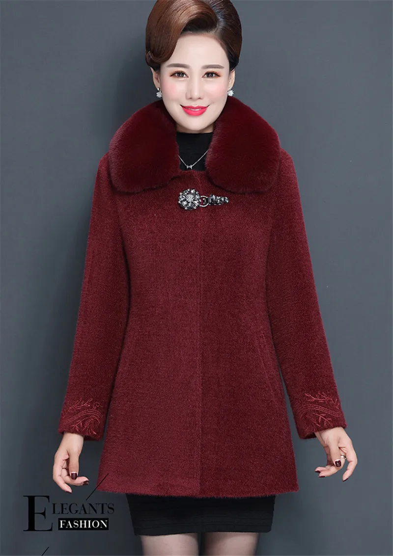Women Winter Soft Thick Artificial Mink Woolen Coat Female Elegant Sheep Sheared Coat Middle-aged Women Winter Jacket W1344