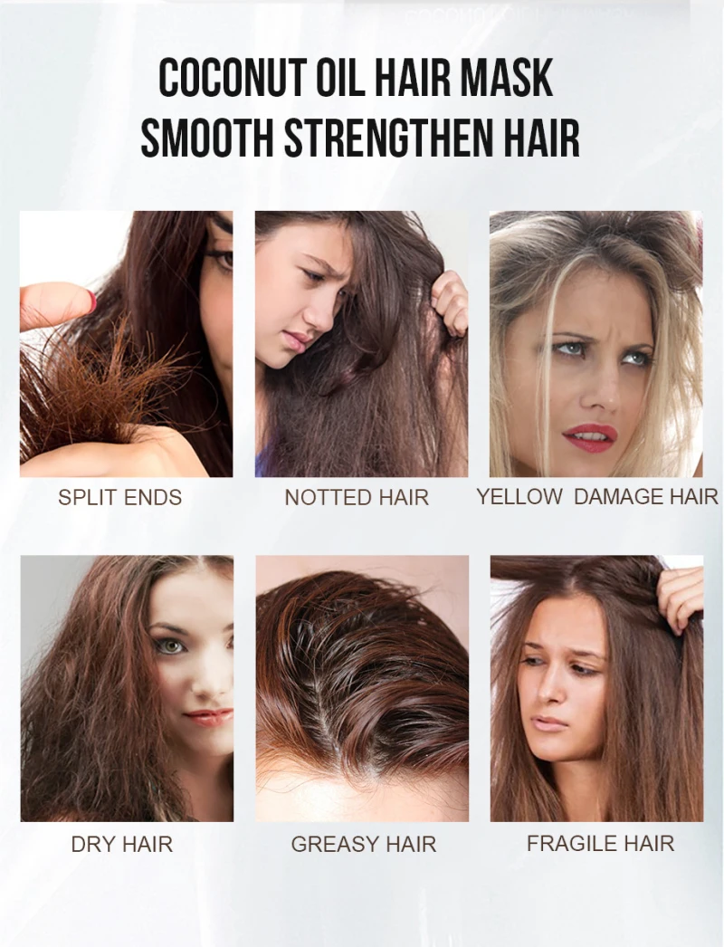 50ml PURC Coconut Oil Hair Mask Repairs Damage Restore Soft Good Or All Hair Types Keratin Hair & Scalp Treatment For Ha 50ml PURC Coconut Oil Hair Mask Repairs Damage Restore Soft Good Or All Hair Types Keratin Hair & Scalp Treatment For Ha