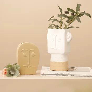 

[HHT] Nordic Indigenous People Face Ceramic Vase Simple Livingroom Flower Arrangement Dried Flowers Art Vases Home Decoration