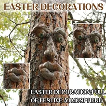 

Easter Tree Faces Decor Garden Outdoor Funny Old Man Hugger Bark Easter Toys Tree Sculpture Yard Art Decorations Creative Props