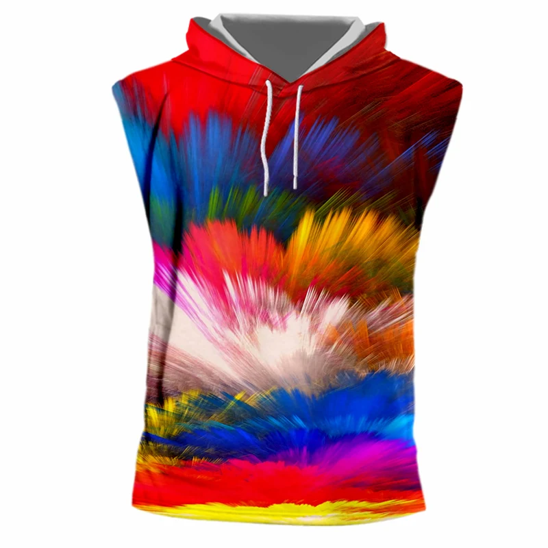 

IFPD EU Size Colorful Splash Paint Print 3D Hooded Tank Top Unisex Hiphop Tie Dye Bodybuilding Fitness Casual Sleeveless Shirts