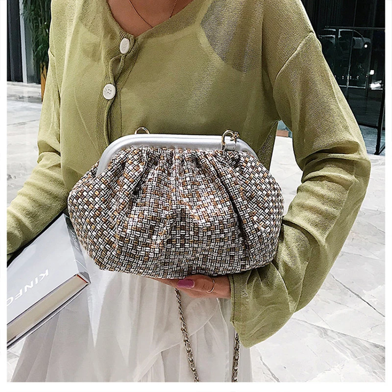 Fashion Women Knitting Bag Female Winter Casual Chain Shoulder Bag Brand Luxury Designer Handbag High Quality England