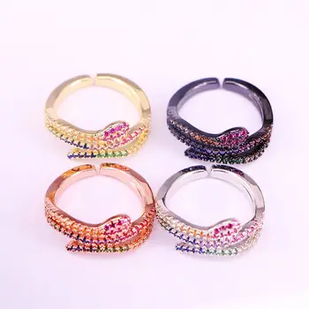

6PCS, Rainbow cubic zirconia cz snake ring Colorful CZ Paved fashion jewelry Gold filled engagement band ring For Women