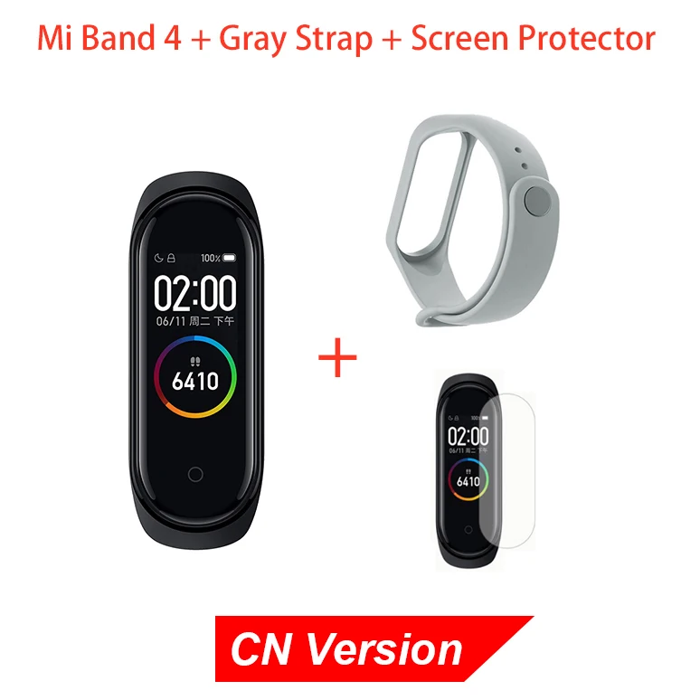 CN Gray Strap film Xiaomi mi-браслет 4 смарт-браслет Bluetooth 5,0 AI фитнес-браслет с частотой сердечных сокращений AMOLED цветной сенсорный экран mi Band 4 - Цвет: CN Gray Strap film