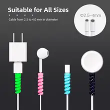  12Pcs Cable Protector Solid Color Flexible Soft Silicone Spiral Design Wearproof Charging Line Wire Protector 