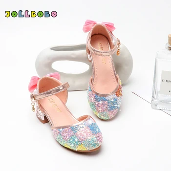 

Girls Sandals Rhinestone Princesss Bling Bling Kids Summer Sandals Crystal Sequin Pink Silver Girls Shoes Party Wear with Bow