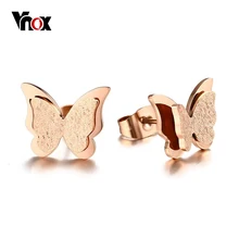 Vnox розовое золото-цвет бабочки Для женщин Серьги-гвоздики матовая поверхность Нержавеющая сталь милый ежедневно девушка ювелирные изделия
