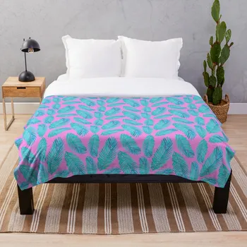 

Palm Leaf Pattern Neon Pink and Blue Blanket Wool Flannel Plush Blanket Bedspread For office Sherpa Blanket Couch Quilt Cover Tr