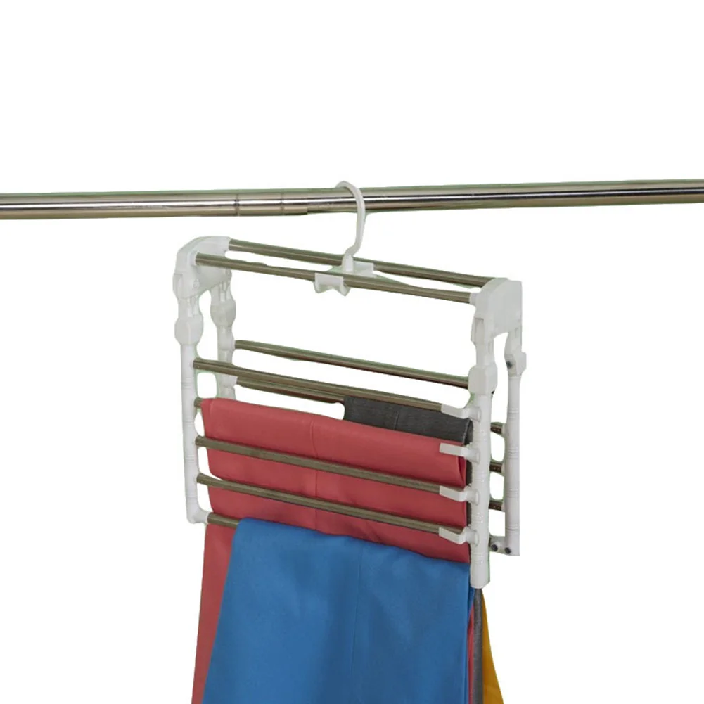 Space Saving Rustproof Pants Hanger Shelf Organized Storage Rack Folding Stainless Steel Hotel Clothes Durable Home Jeans