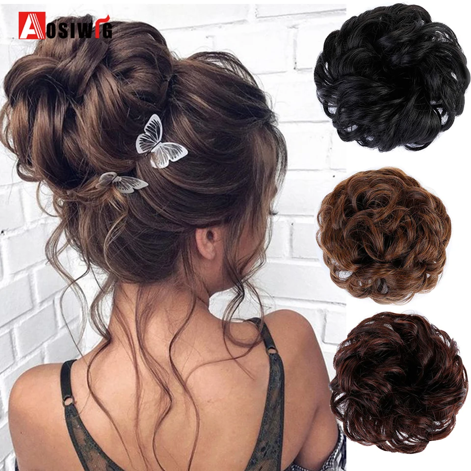 AOSIWIG короткие кудрявый шиньон Клип В упругие поддельные волосы булочка Updo для женщин натуральный шиньон интимные аксессуары Высокое темп