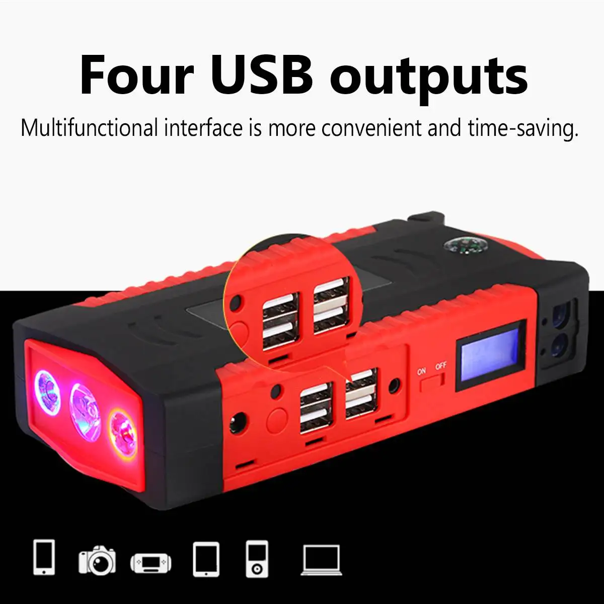 Многофункциональное пусковое устройство 82800mAh 12V 4USB 600A, портативное автомобильное зарядное устройство, пусковое устройство