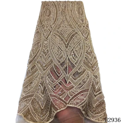 HFX роскошные вышитые пайетками французские сетчатые кружева последние Африканские кружева ручной работы из бисера Лук платье Тюль Чистая кружевная ткань H2936 - Цвет: as picture