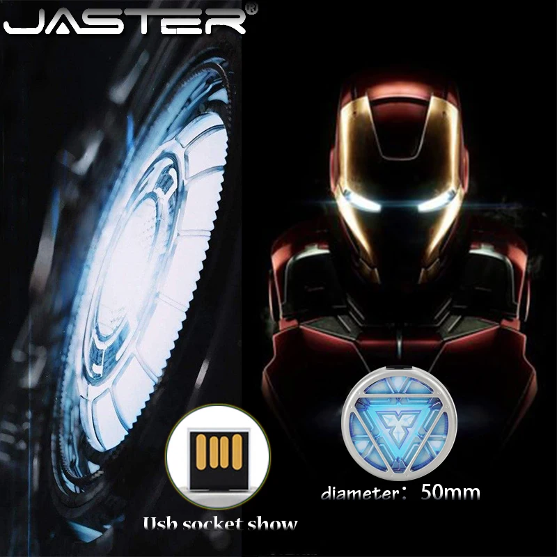 JASTER USB 2,0 Ironman USB флеш-накопитель 4 ГБ 8 ГБ 16 ГБ 32 ГБ 64 ГБ USB 2,0 флеш-накопитель Флешка металлическая ручка привод синий светодиодный светильник