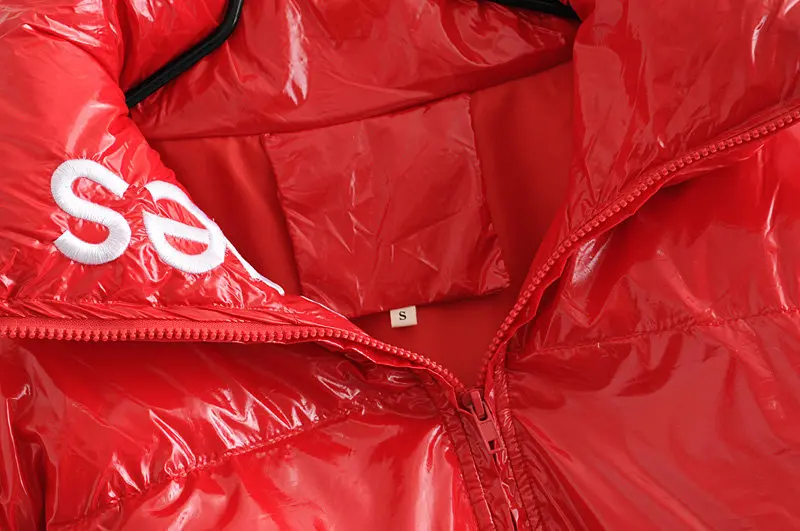 Зимний глянцевый пуховик Женская водонепроницаемая куртка с вышивкой большой размер свободная зимняя теплая Толстая Парка женская куртка