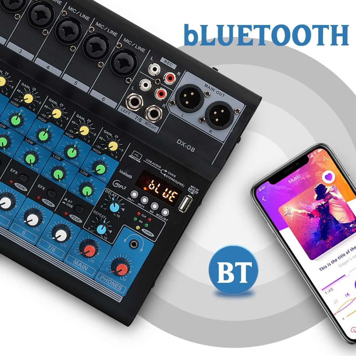 Портативный 8 канальный аудио Миксер с Bluetooth USB диджейский звуковой микшерный