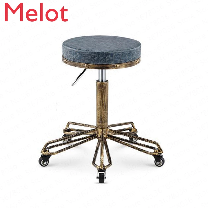 

European Beauty Stool Retro Wrought Iron Personality Hairdressing Work Stool Nail Salon Barber Chair Lift Slewing Stool Pulley