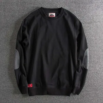 

2019 Fall and Winter New Pure Cotton Pure Colour Patch Stitching Men's Round-collar Long-sleeved Guard Clothes hoodies plus coat