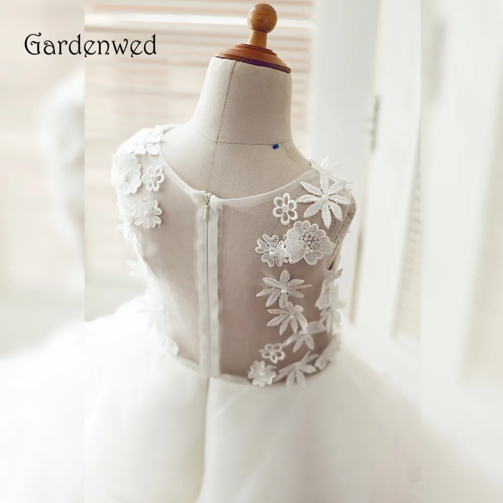 Gardenwed 3 D кружевная одежда с цветочным узором; без рукавов с жемчужинами слоями рюши юбка из органзы с буфами на рукавах трапециевидной формы Платья для младенцев цвета слоновой кости для девочки Пышное Платье