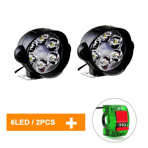 Аксессуары для электрического светодиодный фонарь для мотоцикла 12V 6500K 6 светодиодов огни автомобиля мотоцикл фара, подвижная фара лампы для бездорожья - Цвет: 2pcs 6 leds  green