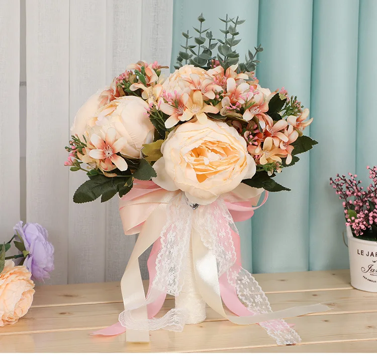

2020 New Artificial Colourful Wedding Bouquets Bridal Flowers Rhinestone Rose Wedding Supplies Bride Holding Brooch In Stock