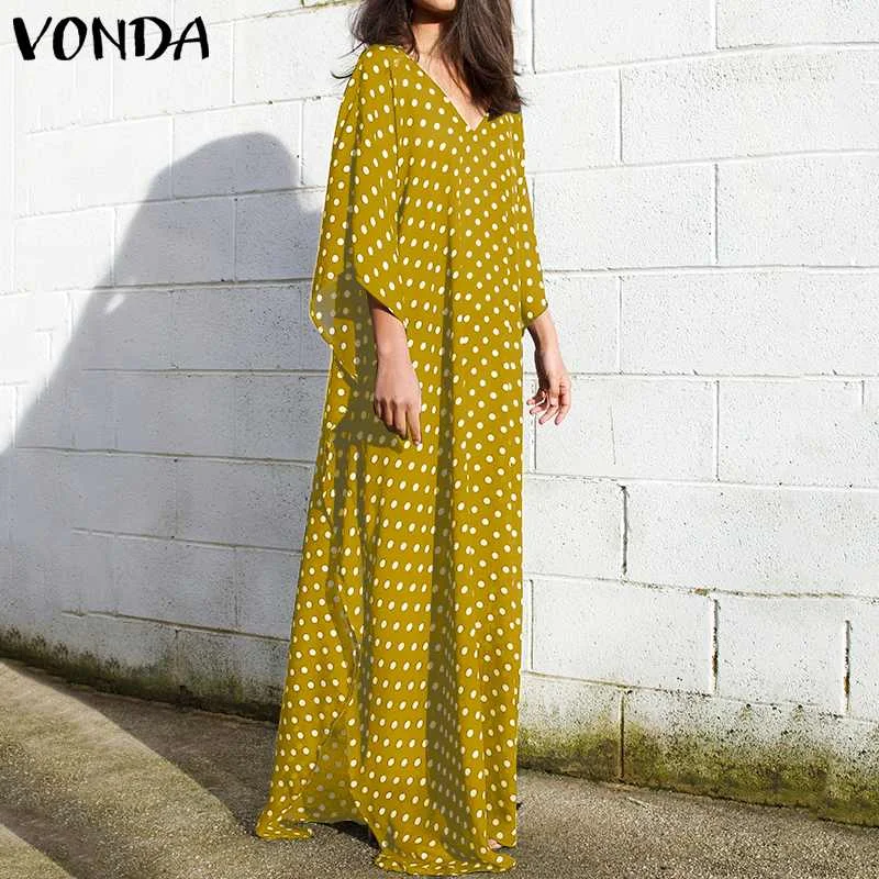 VONDA, женское платье в пол, лето, рукав в горошек, богемное платье, винтажное, размера плюс, Vestido, Повседневный Сарафан