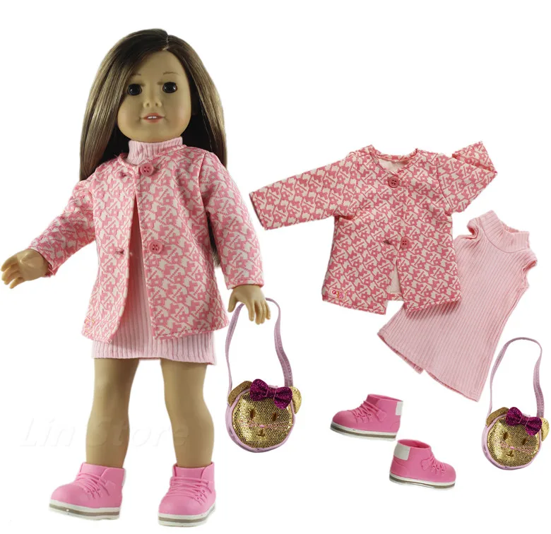 Кукольная одежда 1 комплект розовая пальто + платье для 18 дюймов американская