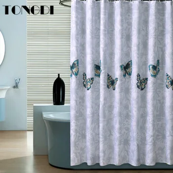 

TONGDI Butterfly Shower Curtain Waterproof Eco-friend Pattern Quick-drying Printing Purity For Bathroom Washroom Home Polyester