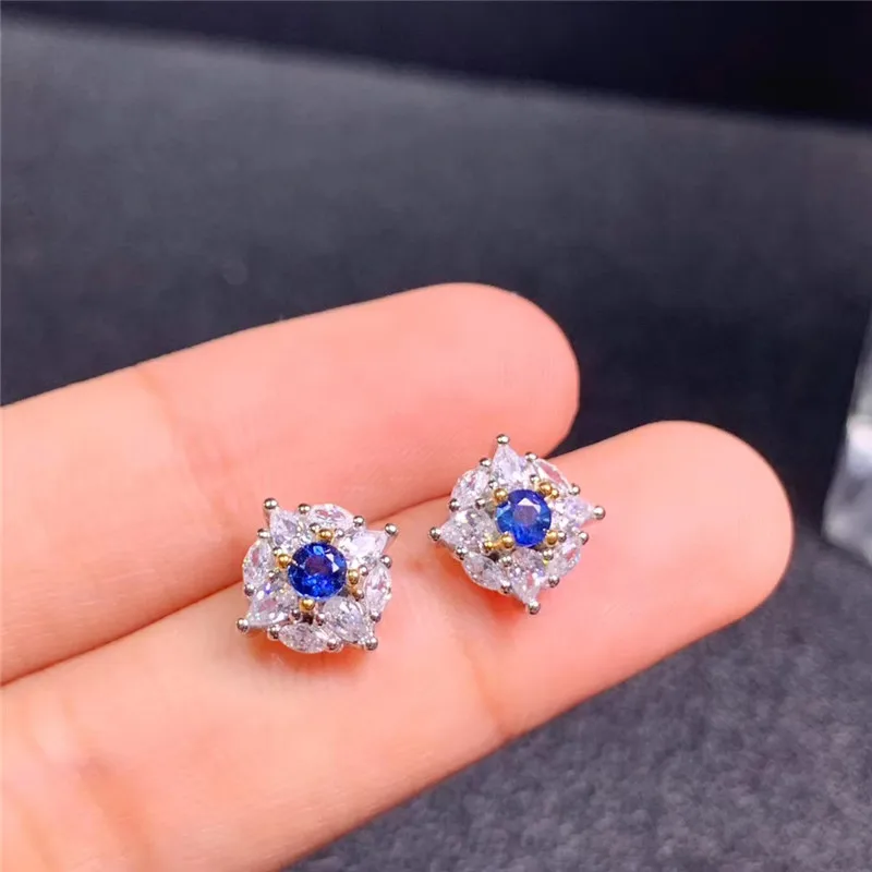 Серьги-гвоздики женские из серебра 925 пробы с натуральным сапфиром | Украшения и