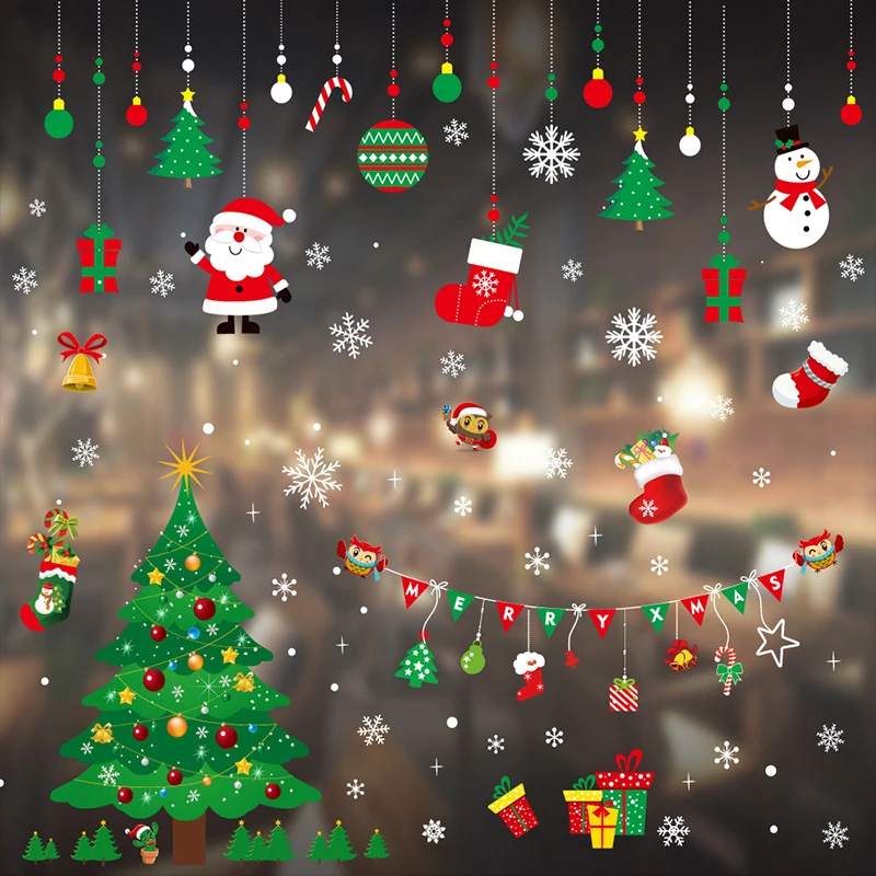 LAPHIL, рождественские украшения на окна, золотые Санта-Клаус, снежные наклейки на окна, рождественские украшения для дома, новогодние украшения,, Navidad, вечерние - Цвет: 6