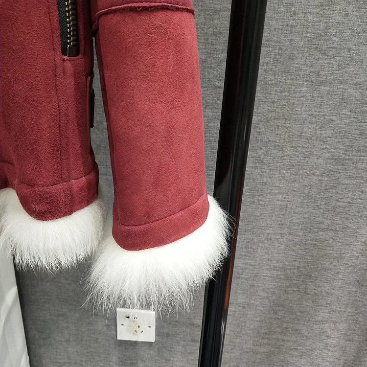 Женское пальто из натурального меха, стрижка овец, зимнее пальто для женщин, Воротник из натурального Лисьего меха, короткая куртка для женщин, одежда AKF-8866, YY890