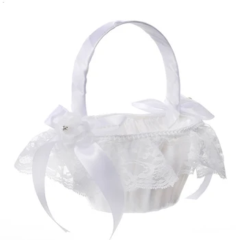 

1pc White Lace Wedding Basket Romantic Wedding Favors Flower Girl Baskets for Bridesmaids Wedding Supplies Party Decor