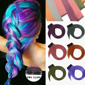 

LUPU 23Inches Long Straight Rainbow Highlight Colored Synthetic Hair Extensions One Clip In One Piece Hair Pieces For Women