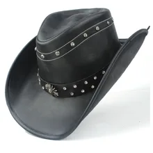Кожаная мужская и женская черная западная ковбойская шляпа широкая шляпа уличная Sombrero Hombre Женская ковбойская шляпа